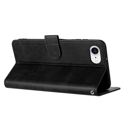 For iPhone 17e / 16e Case Calf Texture Leather Wallet Shockproof Flip Cover with Hand Strap