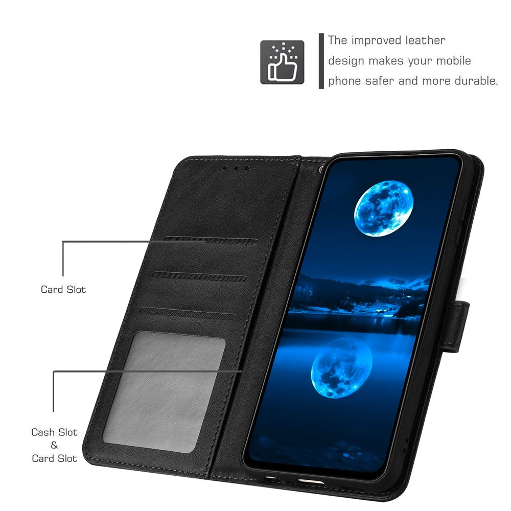 For iPhone 17e / 16e Case Calf Texture Leather Wallet Shockproof Flip Cover with Hand Strap
