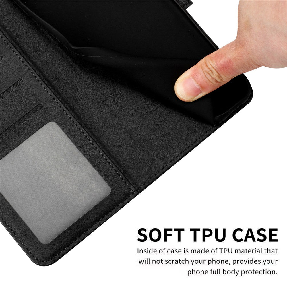 For iPhone 17e / 16e Case Calf Texture Leather Wallet Shockproof Flip Cover with Hand Strap