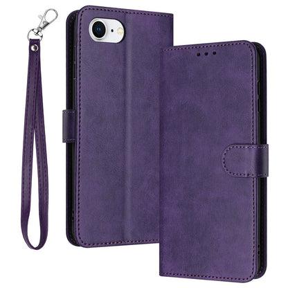 For iPhone 17e / 16e Case Calf Texture Leather Wallet Shockproof Flip Cover with Hand Strap