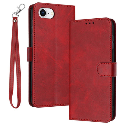 For iPhone 17e / 16e Case Calf Texture Leather Wallet Shockproof Flip Cover with Hand Strap