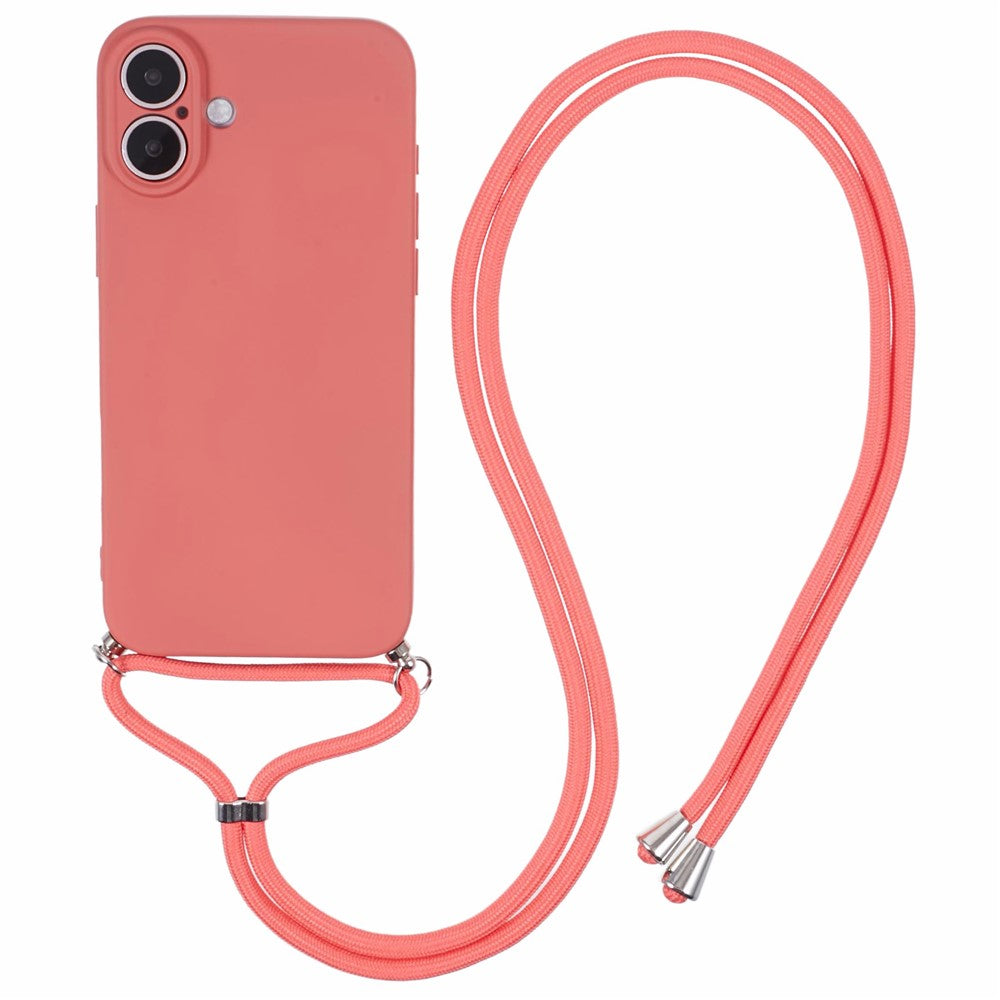 For iPhone 16 Case TPU Fiber Lining Scratch-Resistant Phone Cover with Necklace Cord Strap