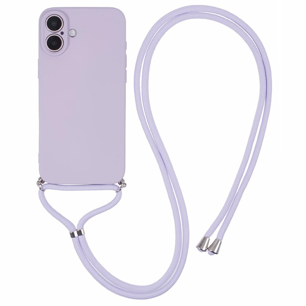For iPhone 16 Case TPU Fiber Lining Scratch-Resistant Phone Cover with Necklace Cord Strap