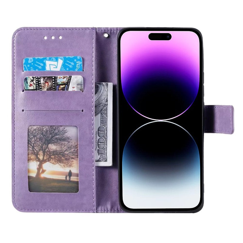 For iPhone 16 Stand Case PU Leather Wallet Phone Cover Totem Imprinted