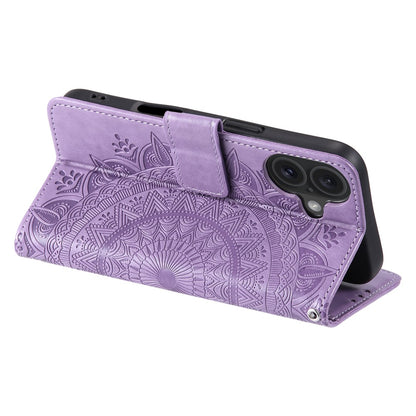 For iPhone 16 Stand Case PU Leather Wallet Phone Cover Totem Imprinted