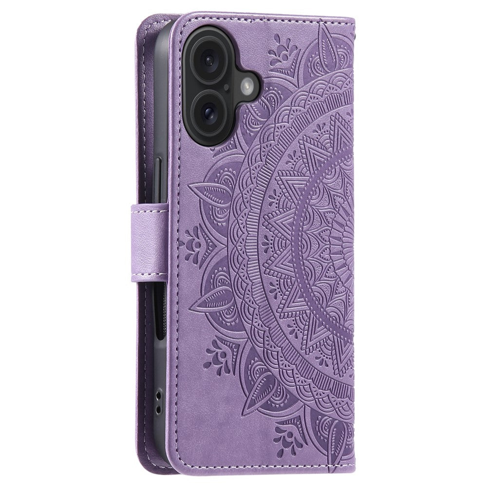 For iPhone 16 Stand Case PU Leather Wallet Phone Cover Totem Imprinted