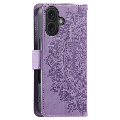 For iPhone 16 Stand Case PU Leather Wallet Phone Cover Totem Imprinted