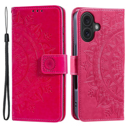 For iPhone 16 Stand Case PU Leather Wallet Phone Cover Totem Imprinted