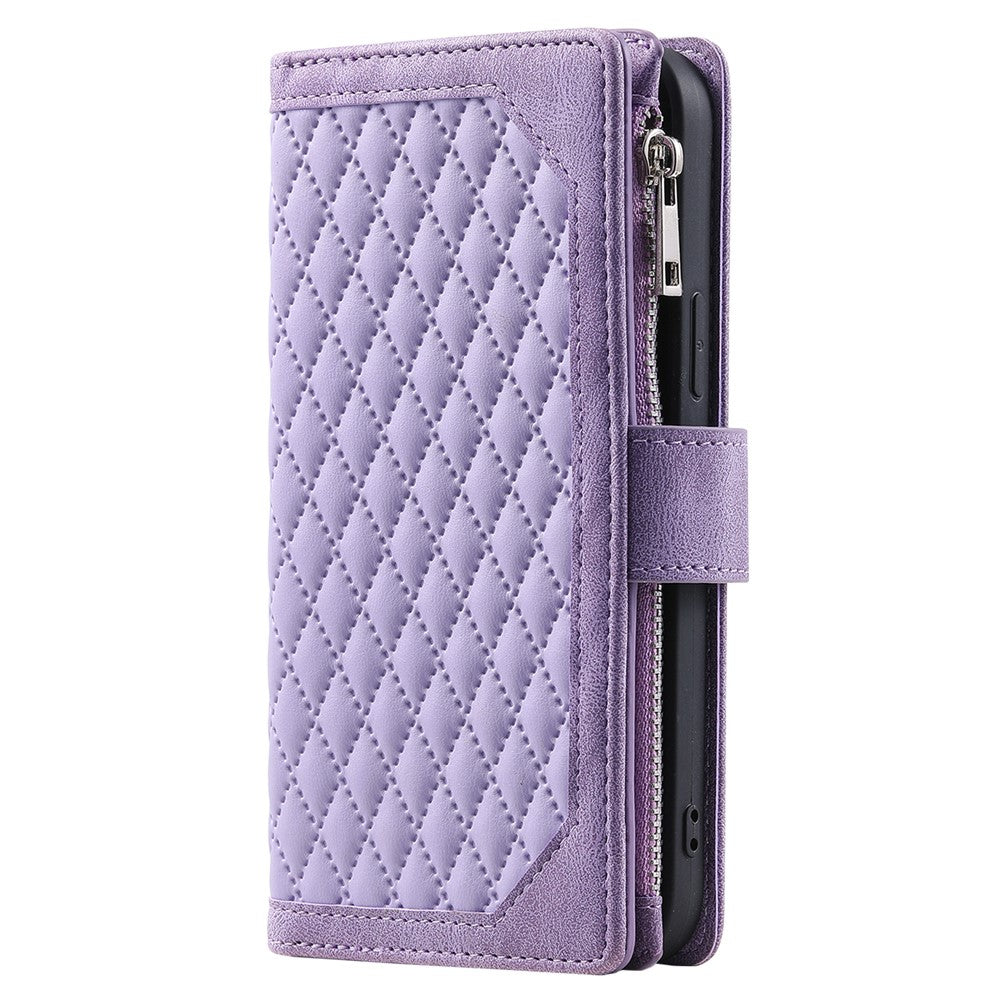 Style 005 For iPhone 16 Case PU Leather Wallet Phone Cover Rhombus Stitching Line