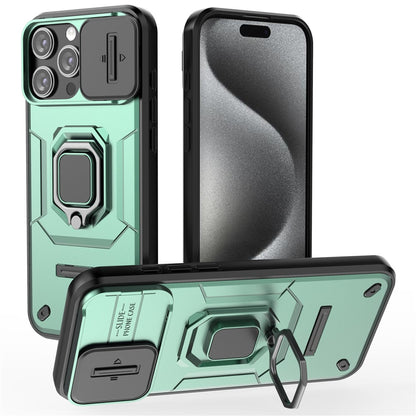 For iPhone 16 Pro Max Case Ring Kickstand Camshield PC+TPU Phone Cover