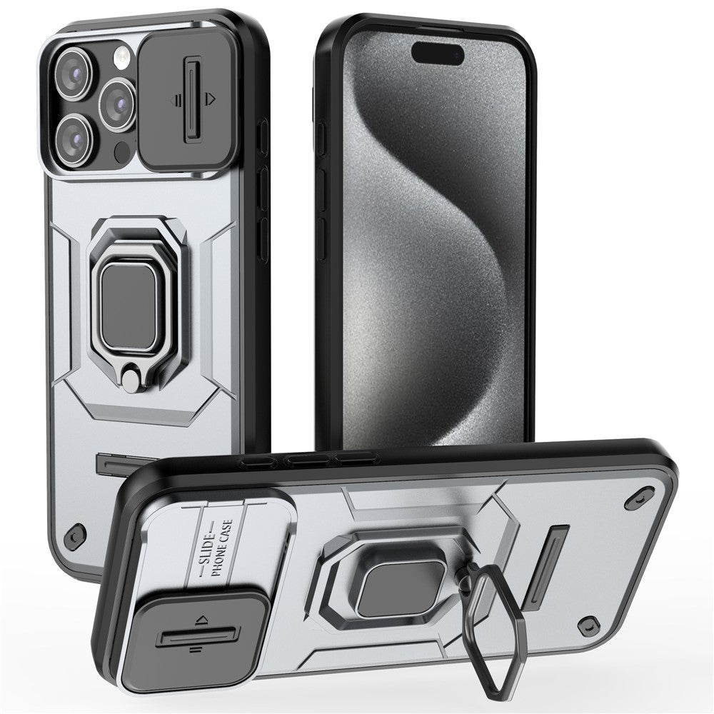 For iPhone 16 Pro Max Case Ring Kickstand Camshield PC+TPU Phone Cover
