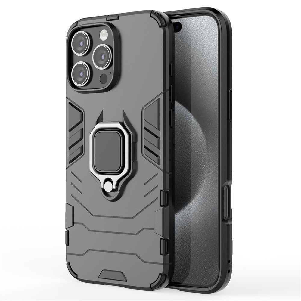 For iPhone 16 Pro Max Case PC+TPU Hybrid Phone Cover with Ring Kickstand