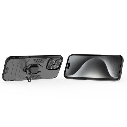 For iPhone 16 Pro Max Case PC+TPU Hybrid Phone Cover with Ring Kickstand