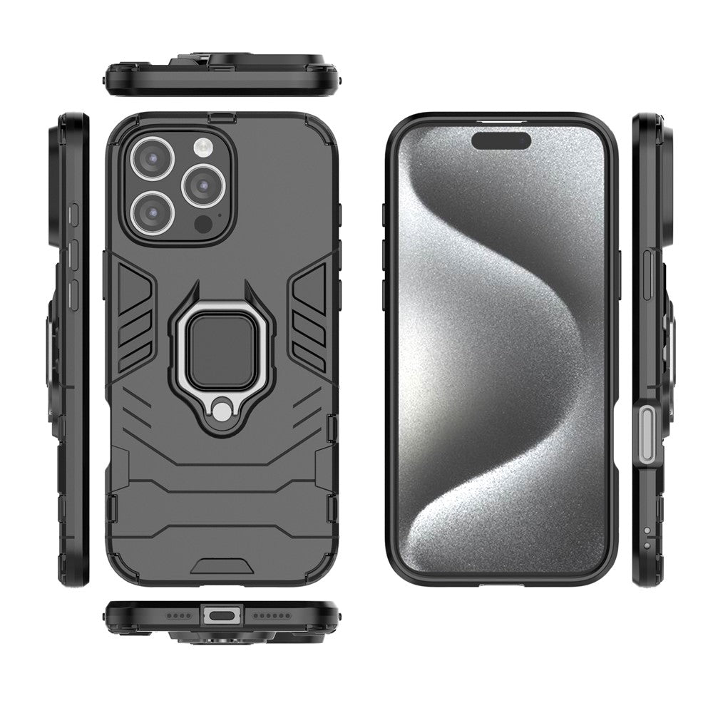 For iPhone 16 Pro Max Case PC+TPU Hybrid Phone Cover with Ring Kickstand