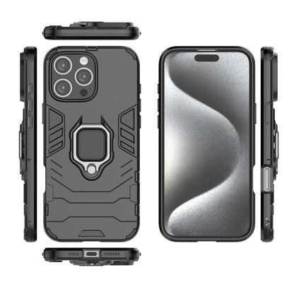 For iPhone 16 Pro Max Case PC+TPU Hybrid Phone Cover with Ring Kickstand