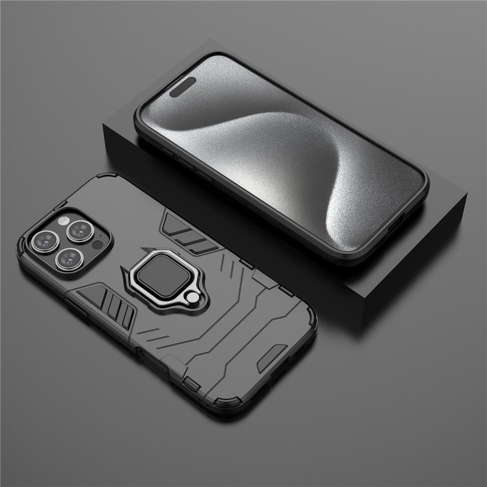 For iPhone 16 Pro Max Case PC+TPU Hybrid Phone Cover with Ring Kickstand