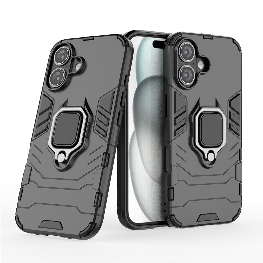 For iPhone 16 Case PC+TPU Ring Holder Kickstand Phone Armor Cover