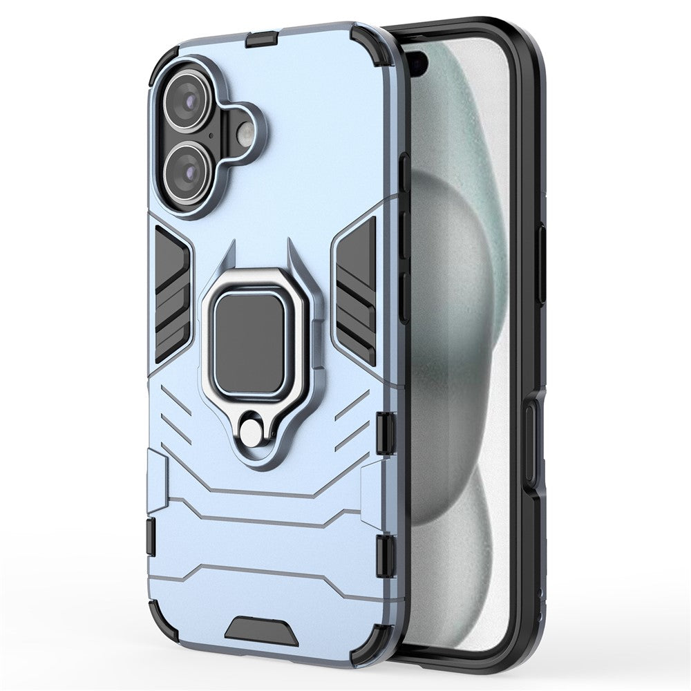 For iPhone 16 Case PC+TPU Ring Holder Kickstand Phone Armor Cover