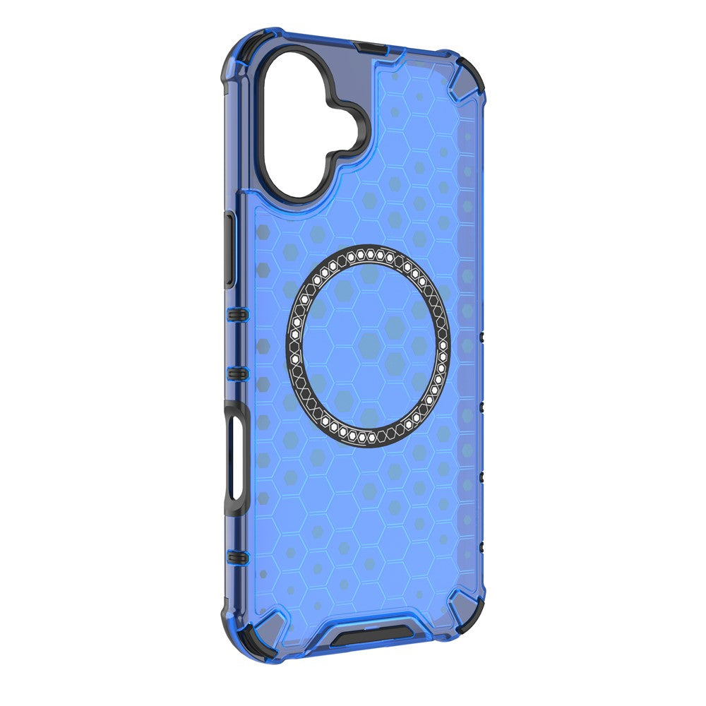 For iPhone 16 Magnetic Case Honeycomb Design TPU+PC Phone Cover Air Cushion Protection