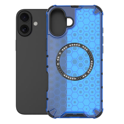 For iPhone 16 Magnetic Case Honeycomb Design TPU+PC Phone Cover Air Cushion Protection