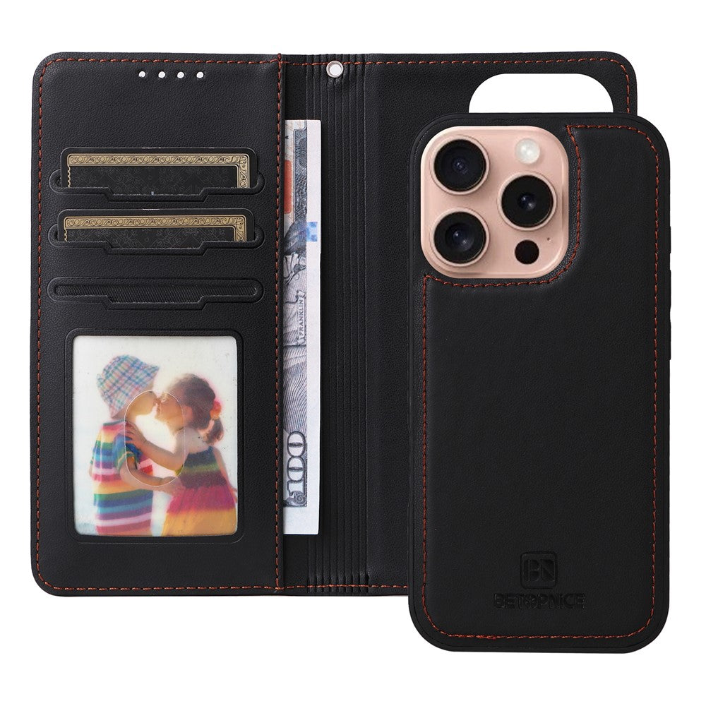 For iPhone 16 Pro Magnetic Case BETOPNICE Detachable PU Leather Phone Cover with Strap
