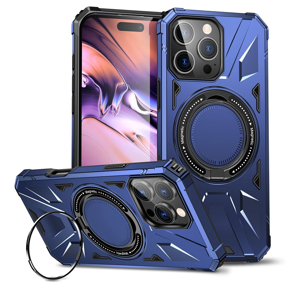 For iPhone 16 Pro Magnetic Case TPU+PC Ring Kickstand Anti-Drop Phone Cover