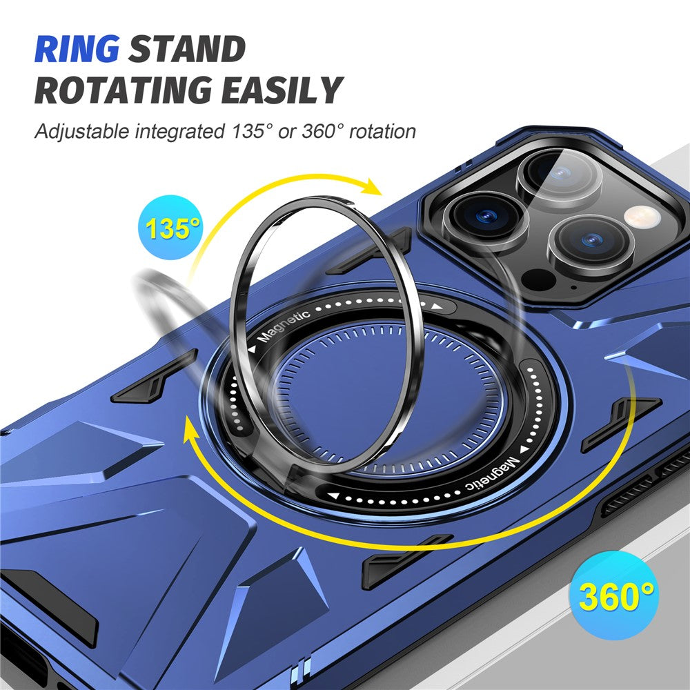 For iPhone 16 Pro Magnetic Case TPU+PC Ring Kickstand Anti-Drop Phone Cover