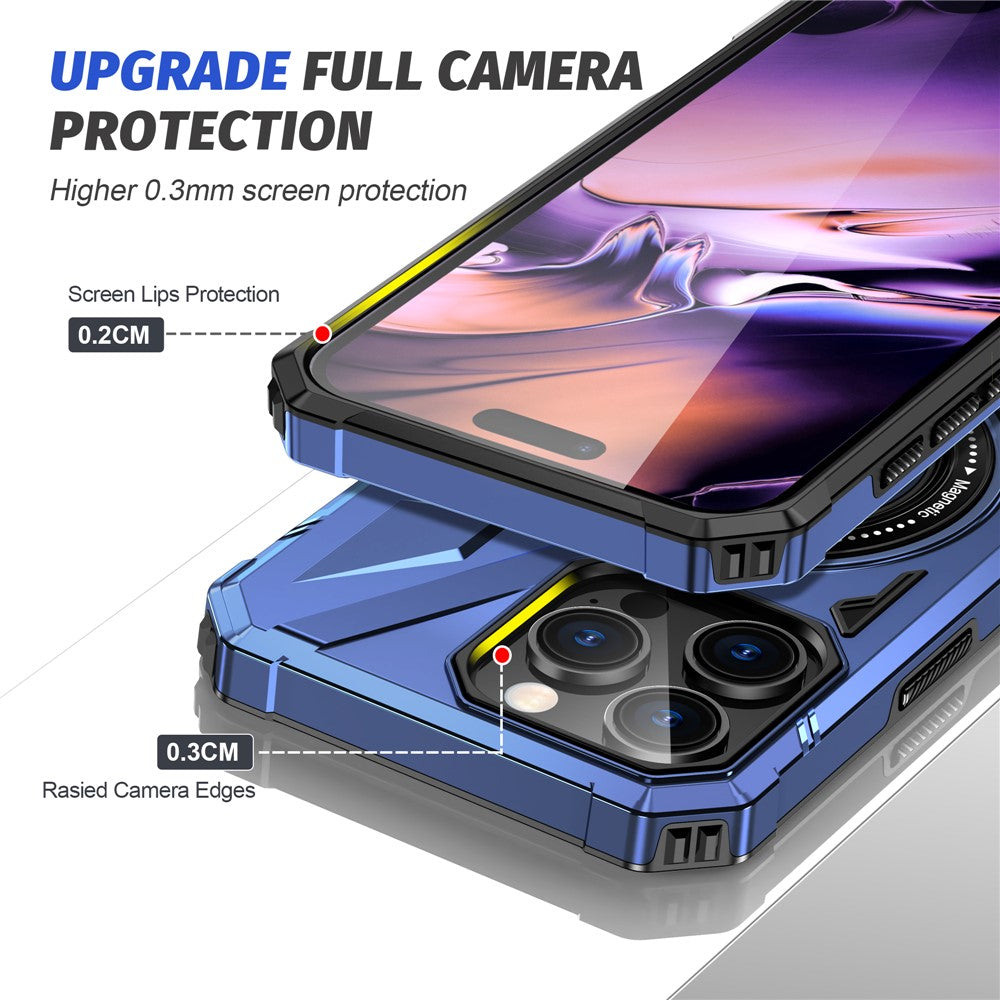 For iPhone 16 Pro Magnetic Case TPU+PC Ring Kickstand Anti-Drop Phone Cover