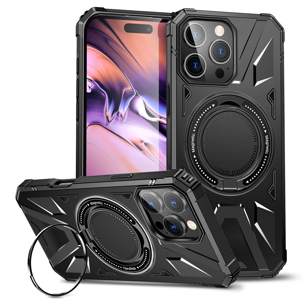For iPhone 16 Pro Magnetic Case TPU+PC Ring Kickstand Anti-Drop Phone Cover