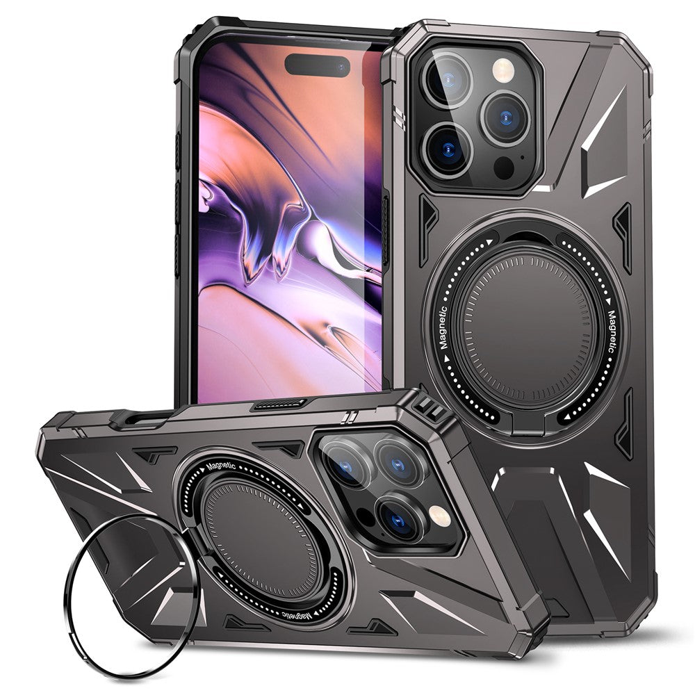 For iPhone 16 Pro Magnetic Case TPU+PC Ring Kickstand Anti-Drop Phone Cover