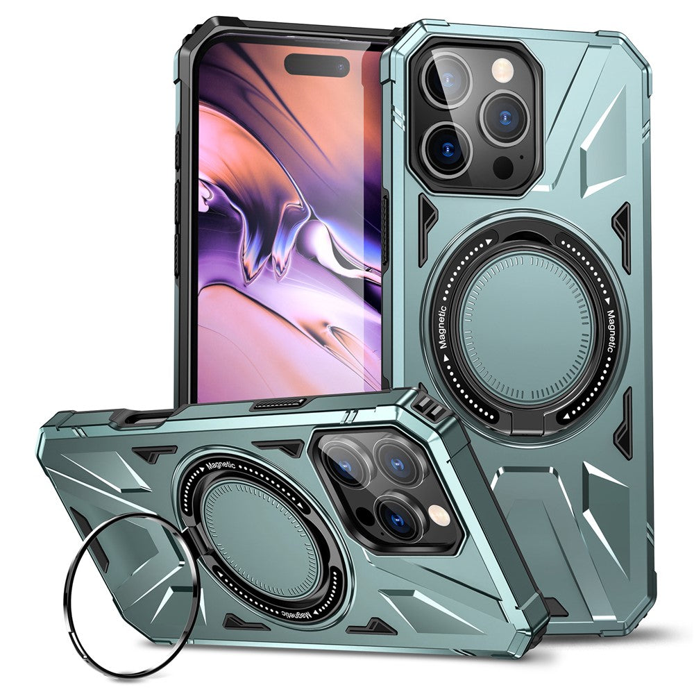 For iPhone 16 Pro Magnetic Case TPU+PC Ring Kickstand Anti-Drop Phone Cover