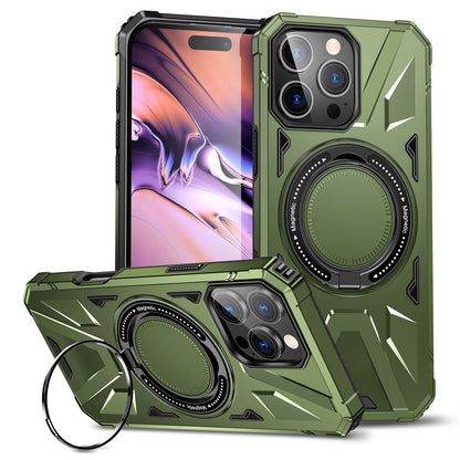 For iPhone 16 Pro Magnetic Case TPU+PC Ring Kickstand Anti-Drop Phone Cover