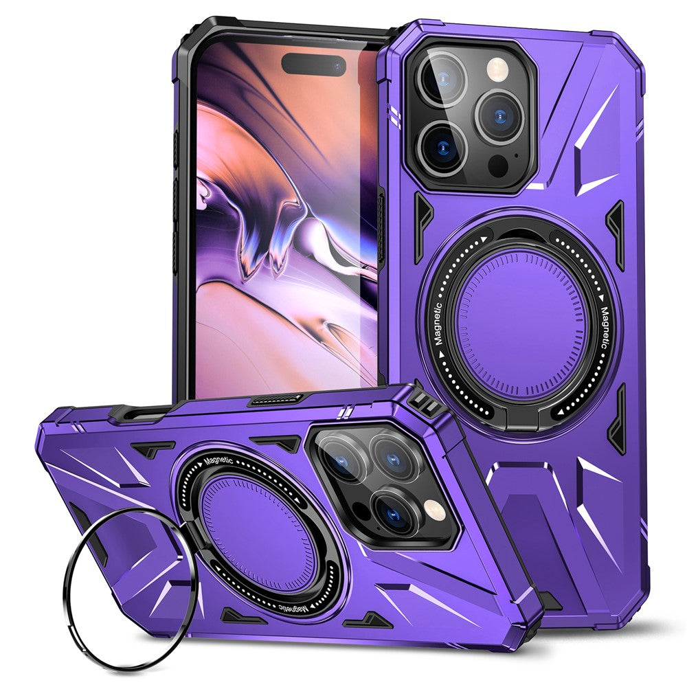 For iPhone 16 Pro Magnetic Case TPU+PC Ring Kickstand Anti-Drop Phone Cover