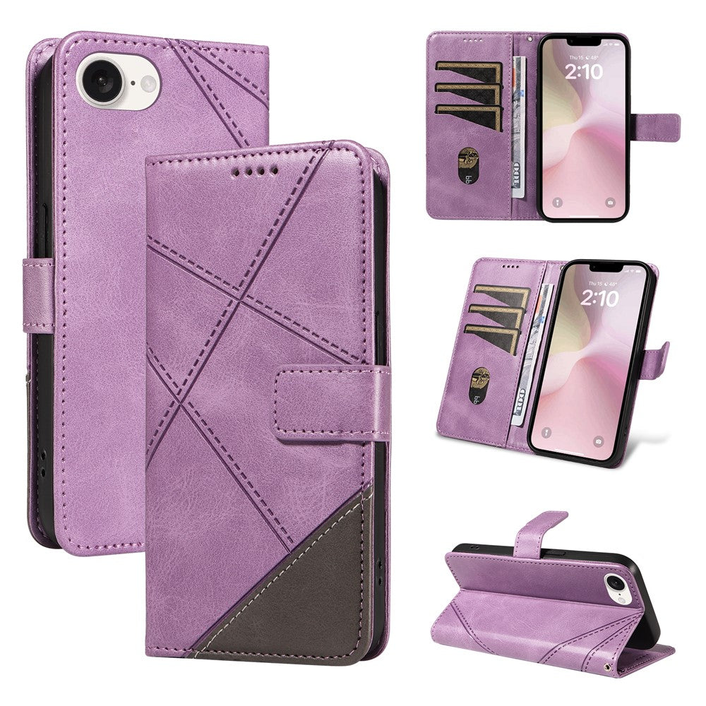 For iPhone 17e / 16e Case Leather Card Holder Phone Cover Geometric Line