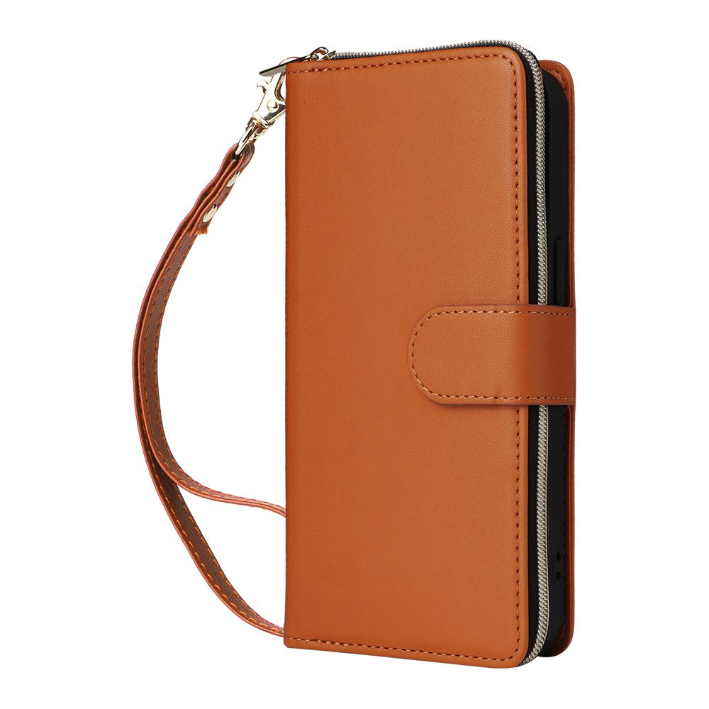 R20 For iPhone 16 Pro Max Case Zipper PU Leather Phone Cover with 9 Card Slots