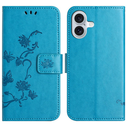 For iPhone 16 Case Wallet Stand PU Leather Butterfly Flower Phone Cover