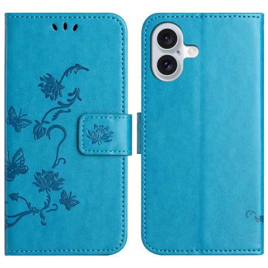 For iPhone 16 Case Wallet Stand PU Leather Butterfly Flower Phone Cover