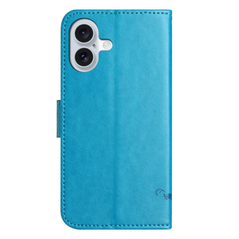 For iPhone 16 Case Wallet Stand PU Leather Butterfly Flower Phone Cover