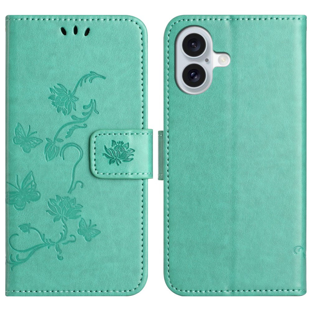 For iPhone 16 Case Wallet Stand PU Leather Butterfly Flower Phone Cover