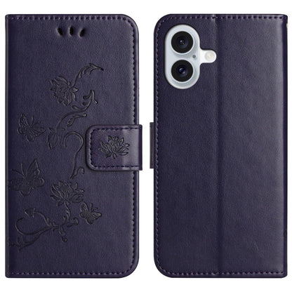 For iPhone 16 Case Wallet Stand PU Leather Butterfly Flower Phone Cover
