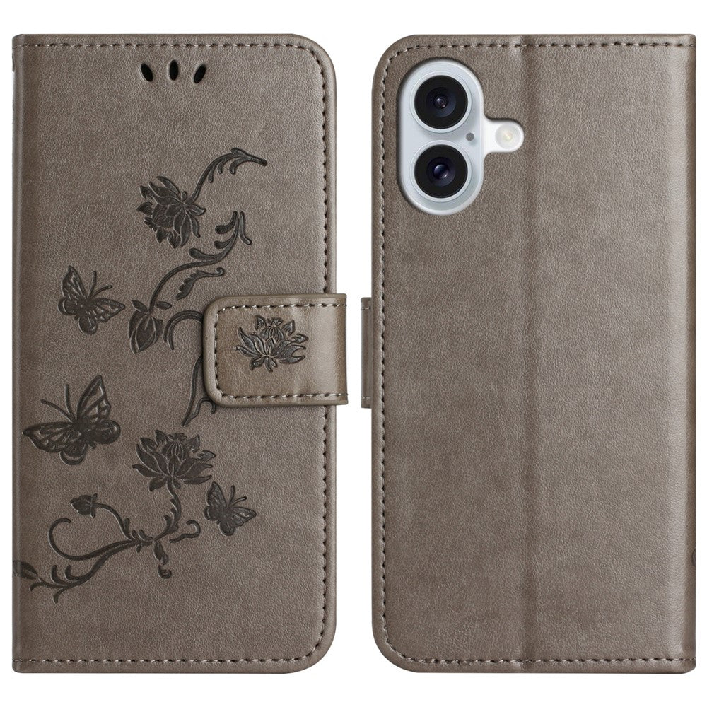 For iPhone 16 Case Wallet Stand PU Leather Butterfly Flower Phone Cover