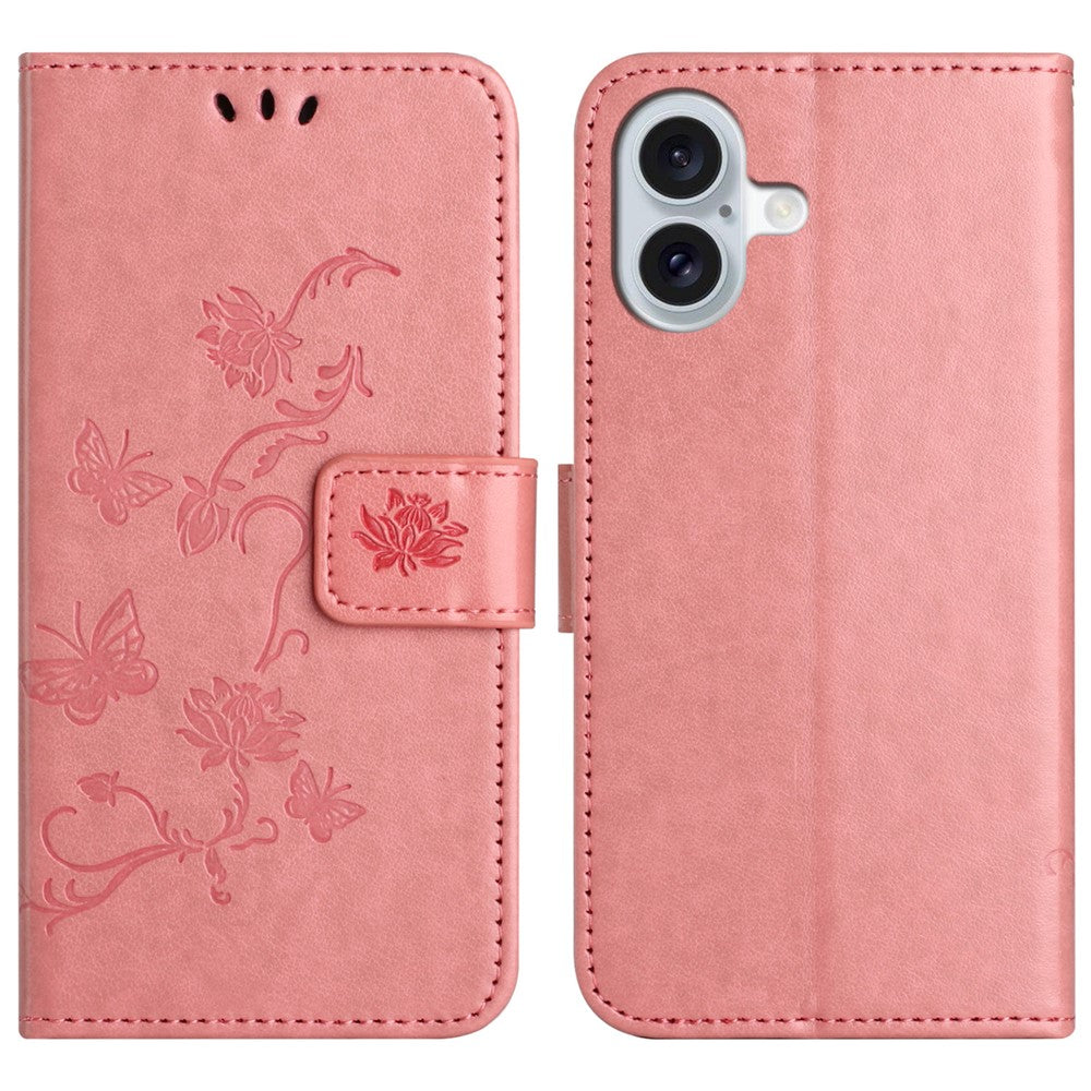 For iPhone 16 Case Wallet Stand PU Leather Butterfly Flower Phone Cover
