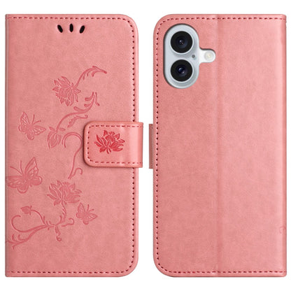 For iPhone 16 Case Wallet Stand PU Leather Butterfly Flower Phone Cover