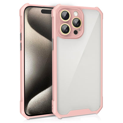 For iPhone 14 Pro Case Transparent Back Acrylic+TPU Phone Cover with Glass Lens Film