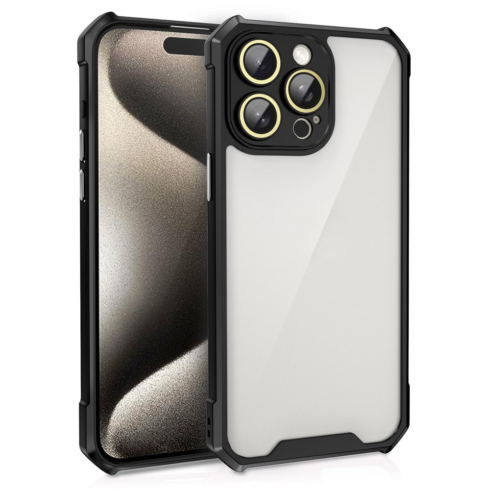 For iPhone 14 Pro Case Transparent Back Acrylic+TPU Phone Cover with Glass Lens Film