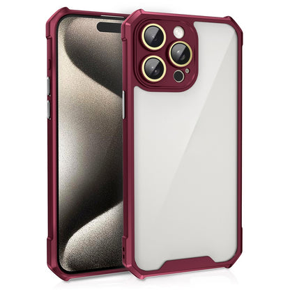 For iPhone 14 Pro Case Transparent Back Acrylic+TPU Phone Cover with Glass Lens Film