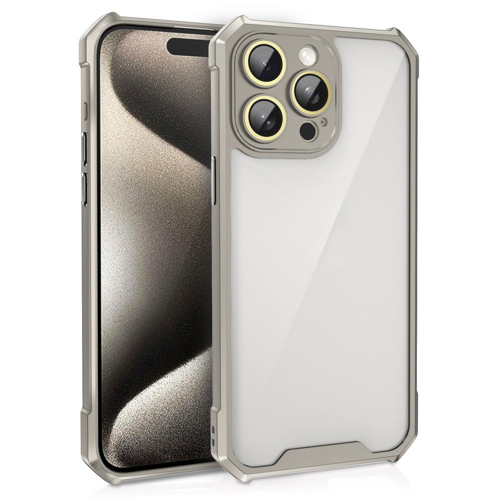 For iPhone 14 Pro Case Transparent Back Acrylic+TPU Phone Cover with Glass Lens Film