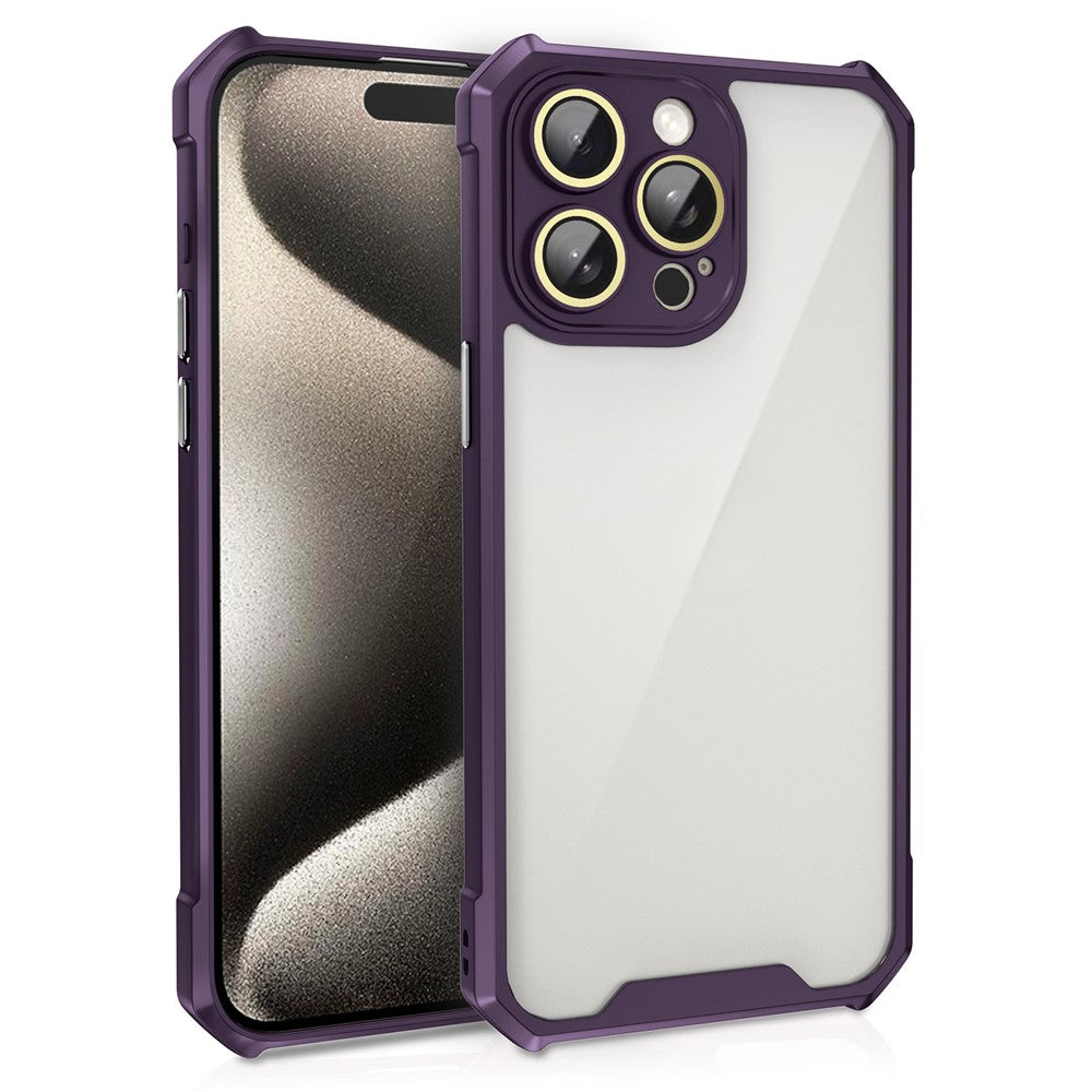For iPhone 14 Pro Case Transparent Back Acrylic+TPU Phone Cover with Glass Lens Film