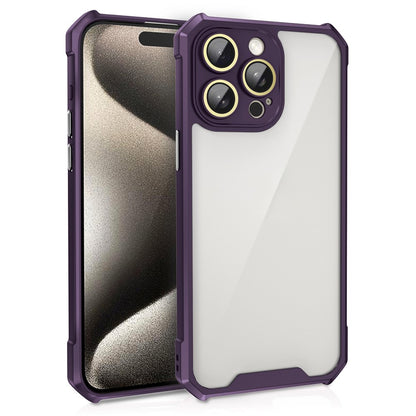 For iPhone 14 Pro Case Transparent Back Acrylic+TPU Phone Cover with Glass Lens Film