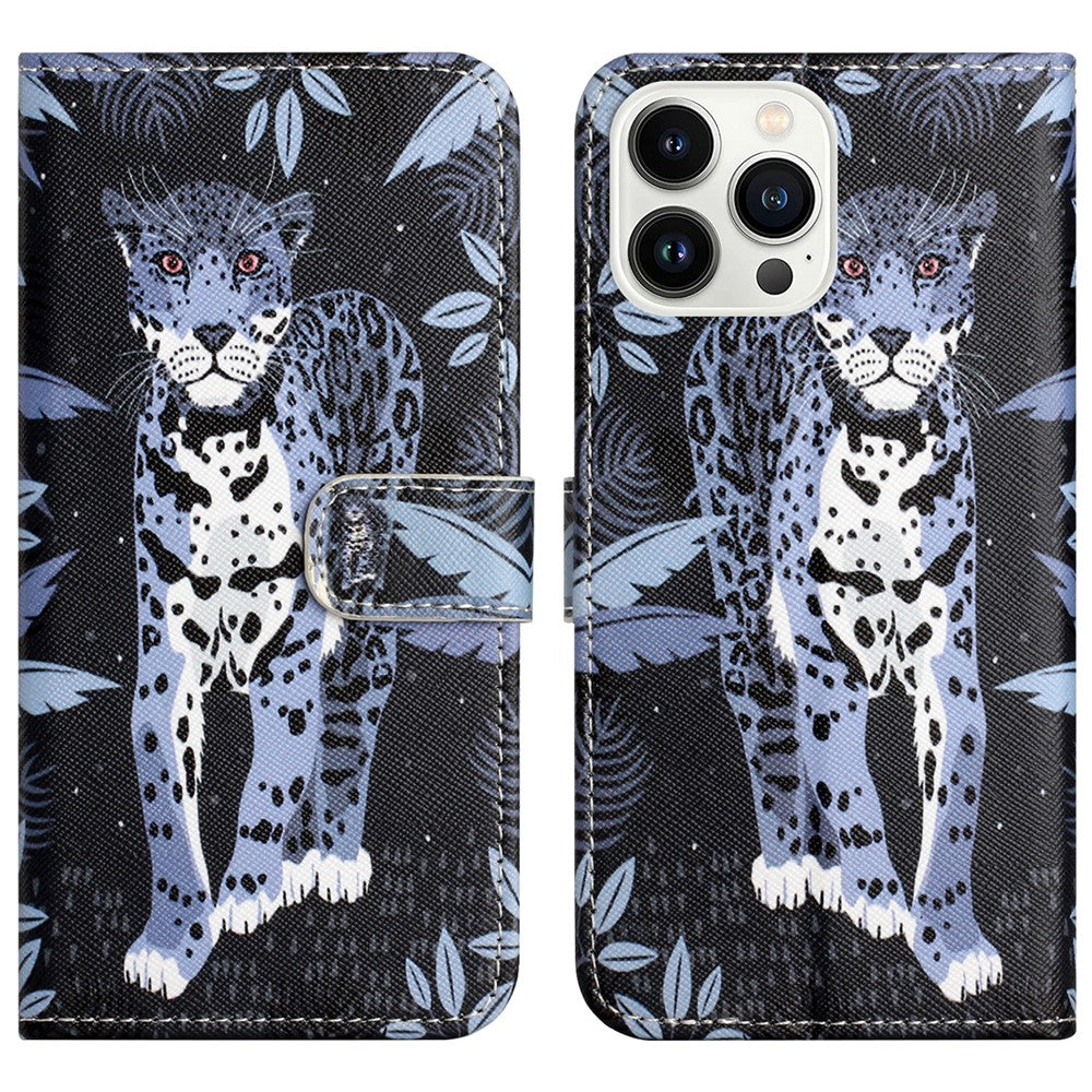 For iPhone 16 Pro Max Wallet Case PU Leather Phone Cover Cross Texture Pattern Print